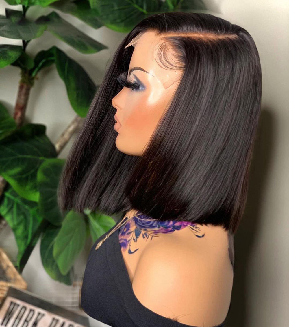 

12Inch 180%Density Cut Short Bob Straight Glueless Side Part Lace Front Wig For Black Women With Baby Hair Natural Hairline Daily Wear Wig