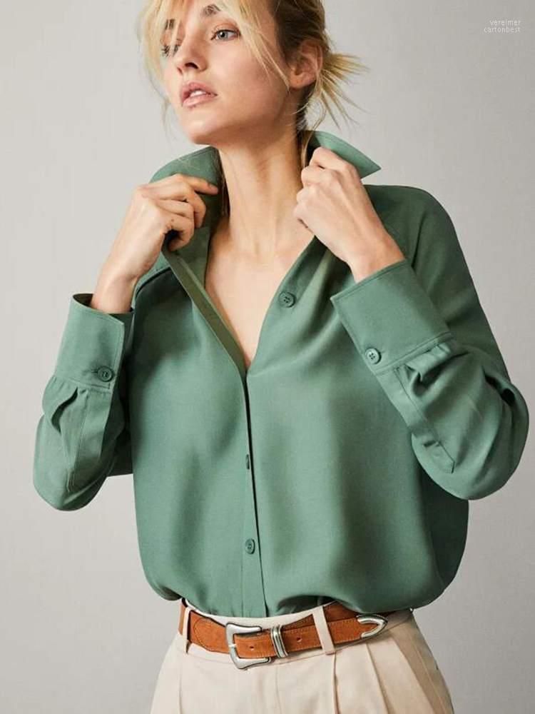 

Women' Blouses & Shirts 2022 Spring And Summer Long-sleeved Drape Professional Women Bottoming Vere22, Green
