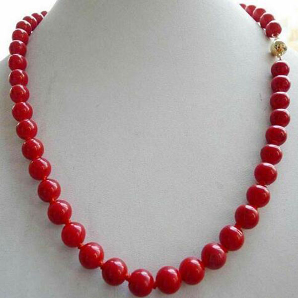 

Natural 10mm South Sea Red Coral Round Gemstone Beads Necklace 18" AAA