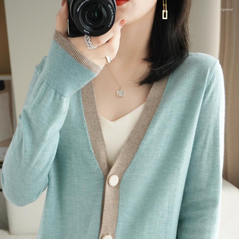 

Women' Knits & Tees Wool Women' Cardigan Fashion All-Match Color-Blocking Sweater Trend Leisure Vacation Office Beautiful TopWomen' O, Green