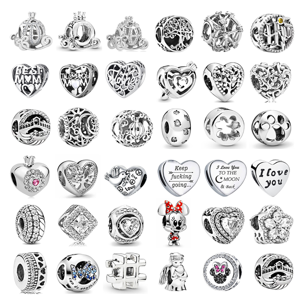 

925 Sterling Silver Dangle Charm Heart Paw Clear Snowflake Sparkling Crown Pumpkin Beads Bead Fit Pandora Charms Bracelet DIY Jewelry Accessories