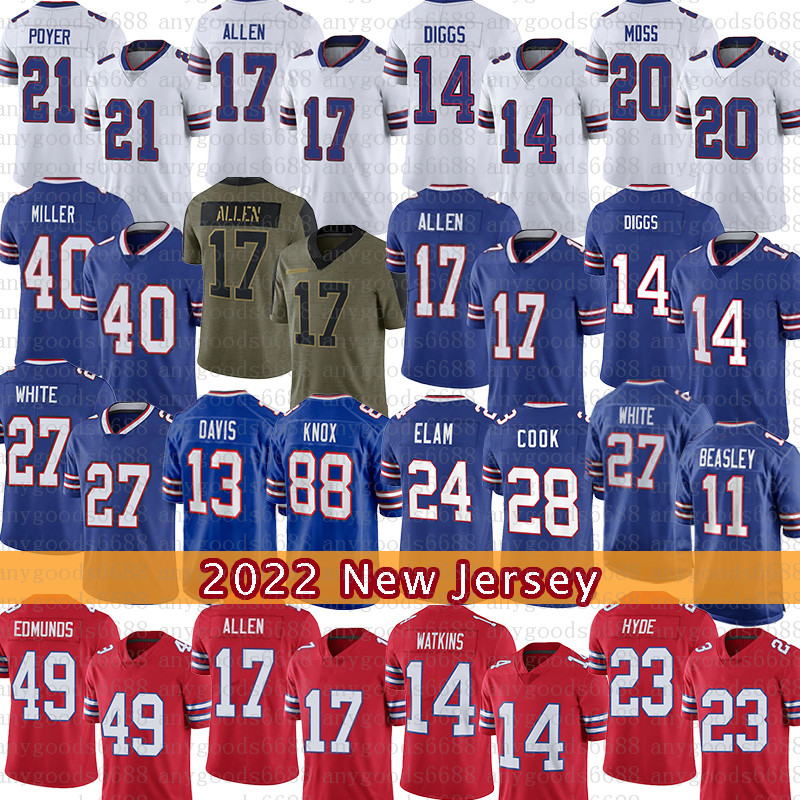 

Mens 17 Josh Allen Jersey Football 14 Stefon Diggs Von Miller Dawson Knox Gabriel Davis Micah Hyde Poyer Kaiir Elam Cole Beasley Doug Flutie Tre'Davious White Jim Kelly, Mens-bier