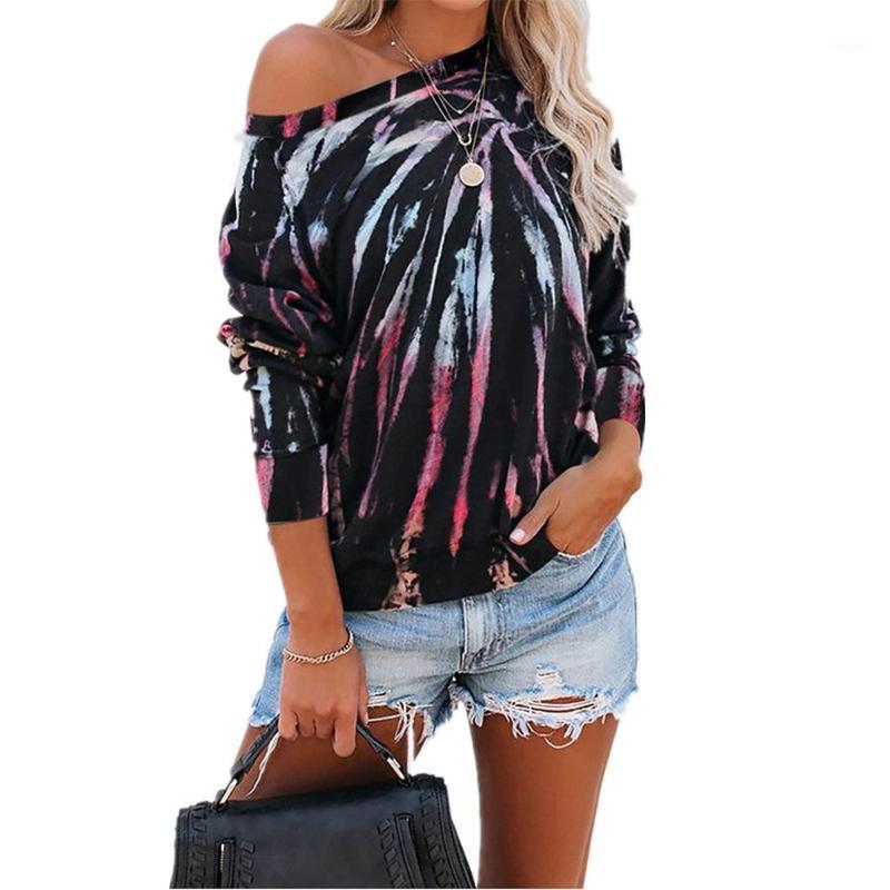 

Women' T-Shirt Autumn Winter Casual Beach Street Style Women T-shirts Tops Long Sleeve Slash Neck Print Dye Striped Loose, Color 1