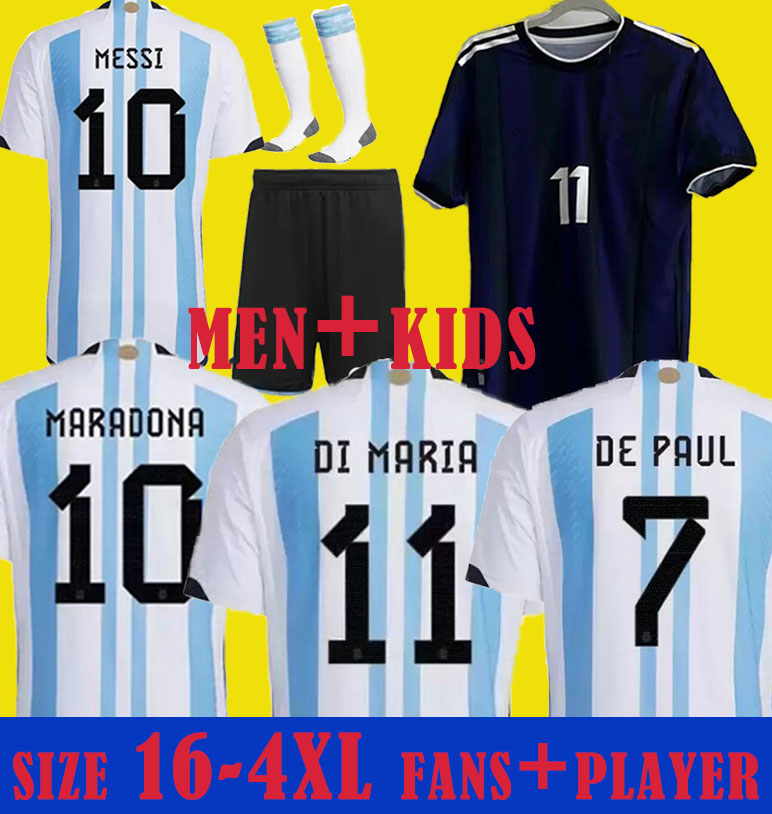 

fans player version Argentina soccer Jersey 2022 2023 DYBALA AGUERO MARADONA DI MARIA MESSIs 22 23 football shirt Men Kids kit set uniform socks aldult size 3XL 4XL, Player 22-23 home aldult