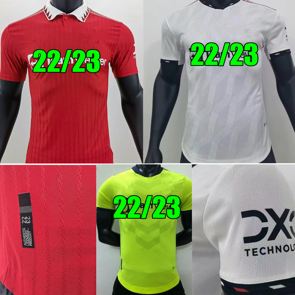 

New 22 23 MANCHESTER SANCHO soccer jerseys UNITEDS Player version MAN BRUNO FERNANDES RASHFORD UTD football shirts 2022 2023 FRED CAVANI set uniform, Away+league patch