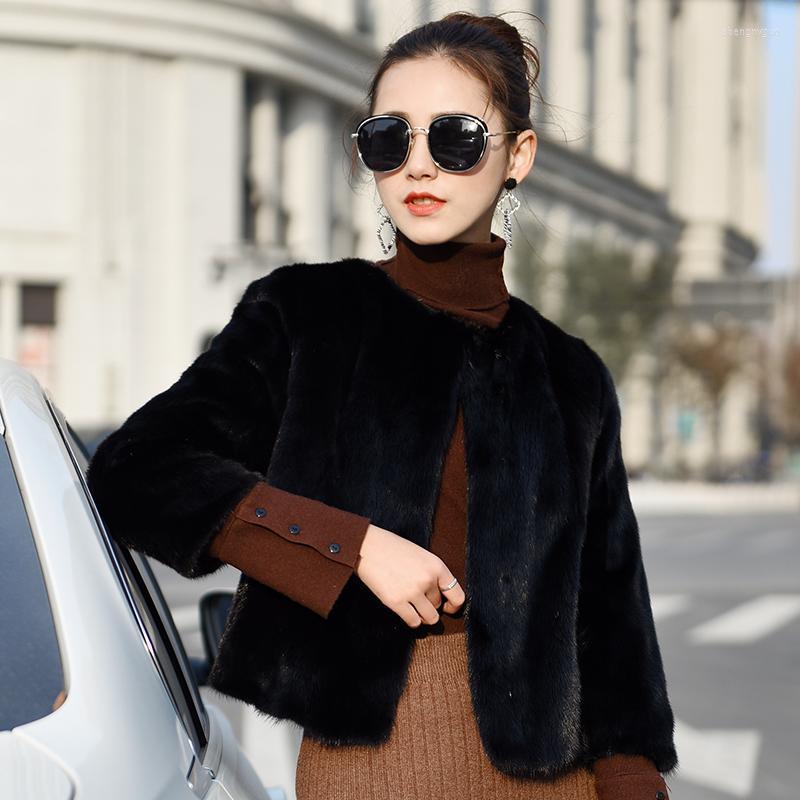 

Women' Fur & Faux Real Mink Coat Clothes Autumn Winter Jacket Korean Vintage Coats And Jackets Women Chaqueta Mujer MY1043, Black