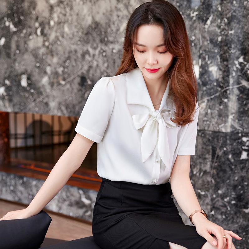 

Women' Blouses & Shirts Summer Work Women White Ladies Skirt And Top Sets Short Sleeve Office UniformStylesWomen, Shirt only