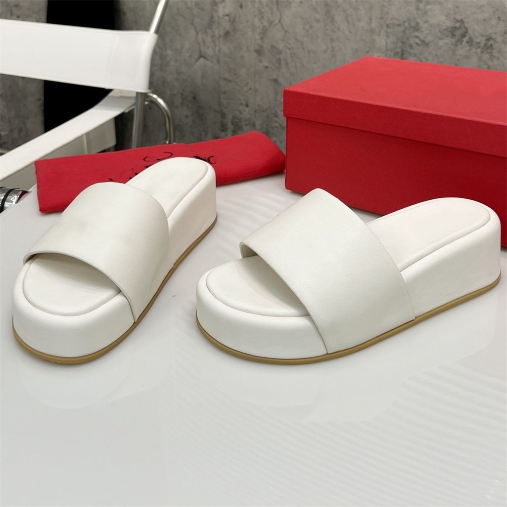 

Luxury Designer Fashion Womens leather V Slippers Heels Shoes Dress Shoes Platforms sandals Women Wedge Slippers Flip Flops Slide Size 35-40, White