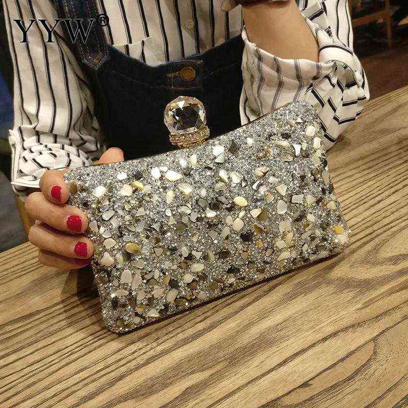 

Silver Diamonds Box Bag evening Clutch Purse Women Fashion Mini Chain Shoulder Bags Female Elegant Wedding Party Clutches pouch AA2203026, Black