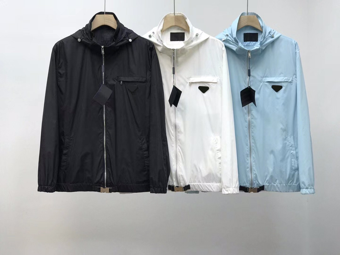 

Designer PRAD high-quality zipper stand-up collar double-sided jacket metal triangle nameplate men women all-match fashion hooded