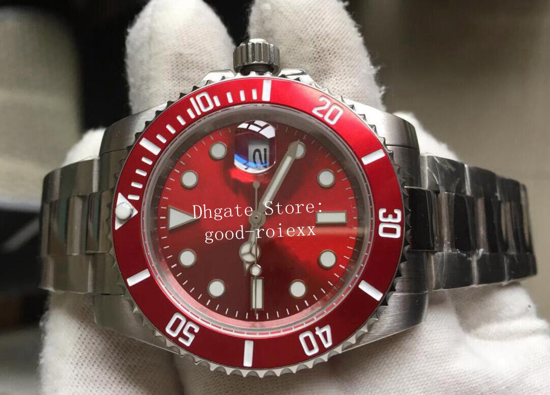 

Watches Mens Automatic 2813 Movement Watch Men Auto Date Black Pink Red Red Dial Dive Crystal Full Steel Sport 116610 Mechanical Japan Sapphire Wristwatches