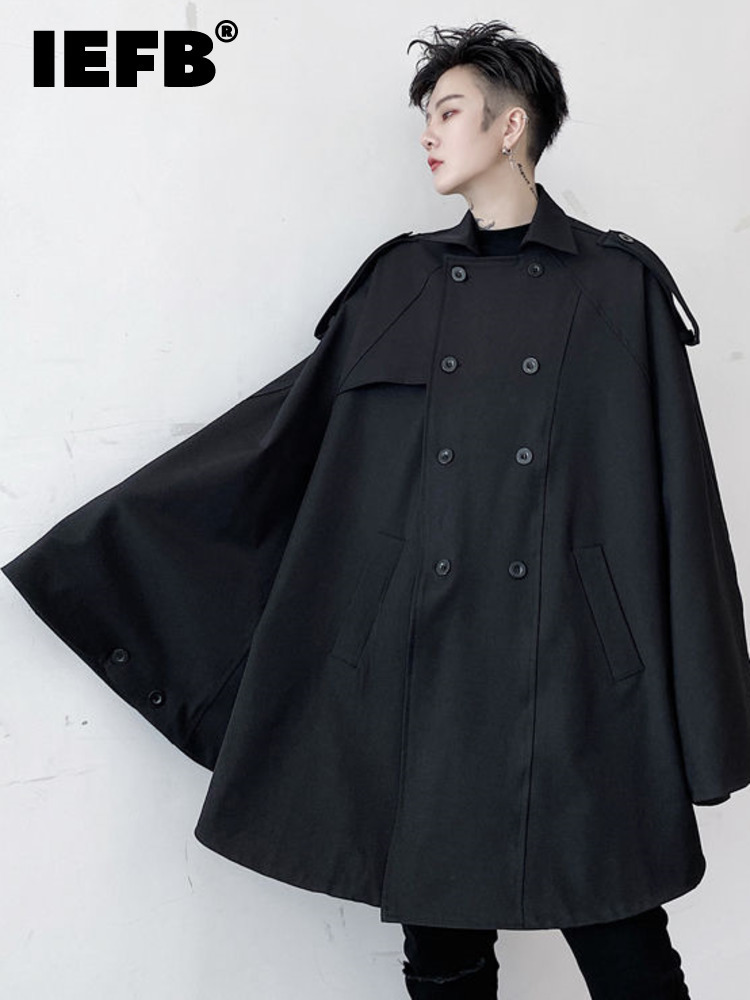 

Men's Trench Coats IEFB Spring Dark Solid Color Double Breasted Men's Sleeveless Trench Coat Solid Color Male Tops Trench 9A4463 220826, As pic