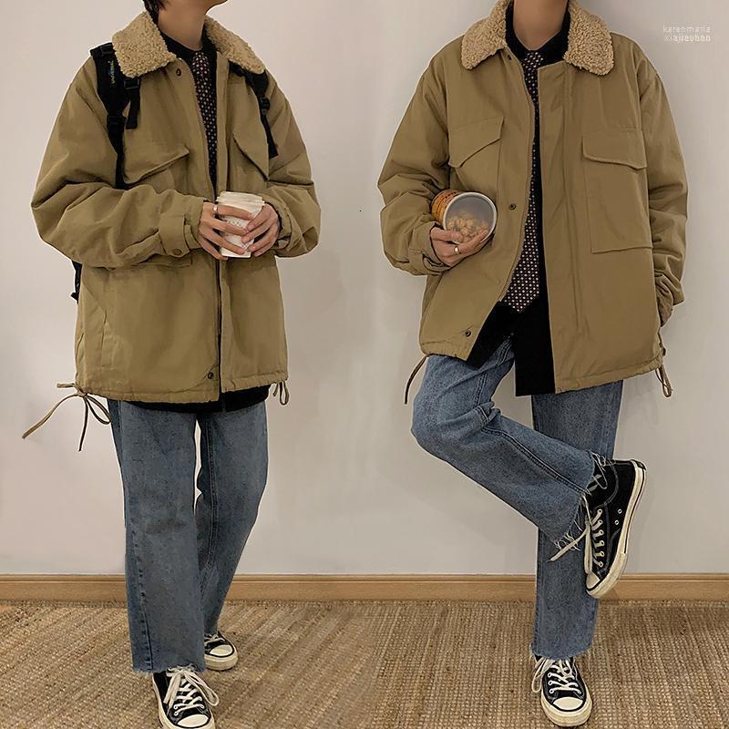 

Men's Down & Parkas Winter Padded Jacket Warm Fashion Parka Men Solid Color Casual Fur Collar Coat Man Cotton Large Pocket Toolin Kare22, Black