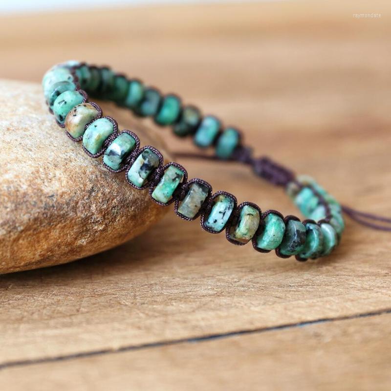 Bracelets porte-bonheur 6mm perles de jaspe africain Bracelet tressé bricolage fait à la main tissé pierre naturelle Boho Yoga femmes hommes mode
