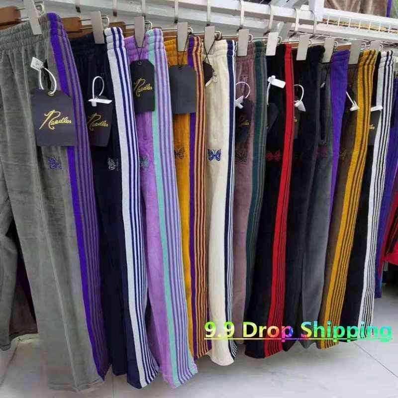 

Awge Needle Pants Men Women Hip Hop High Quality Butterfly Embroidered Needle Track Jogging Pants Japan Pants Indoor Tag T220721, Army green