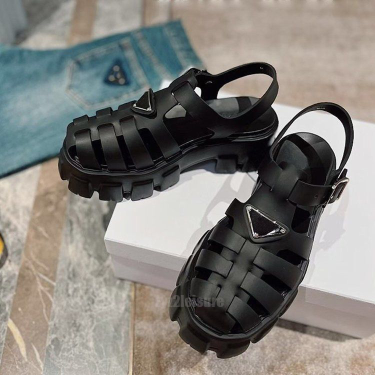 

Designer 2022 Monolith Sandals Foam Rubber Sandal Womens Chunky-Sole Fisherman Platform Slides Triangle Metal Logo Slippers Retro Beach Loafers Round Toe Sandals, Color 6