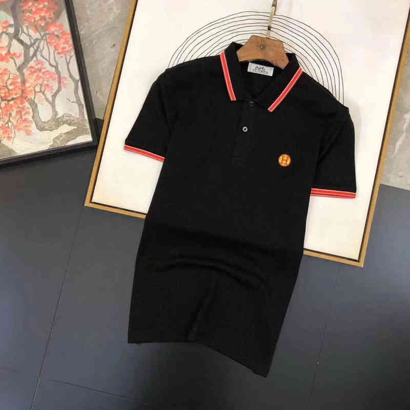 

European station summer H-shaped embroidery short sleeve men's Polo Shirt Men's middle-aged and young people's casual Lapel mercerized, White