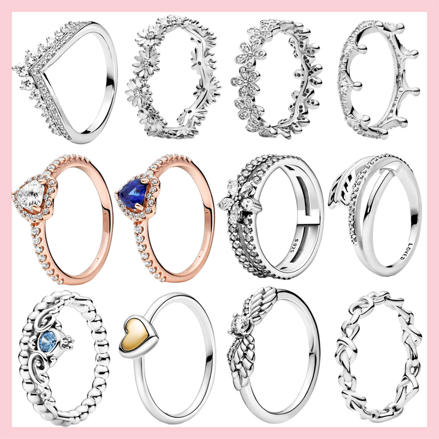 925 Sterling Silver Dangle Charm Rings Classic 925 Sterling Silver Rings Sparkling Zircon Bead Fit Charms Bracelet DIY Jewelry Accessories