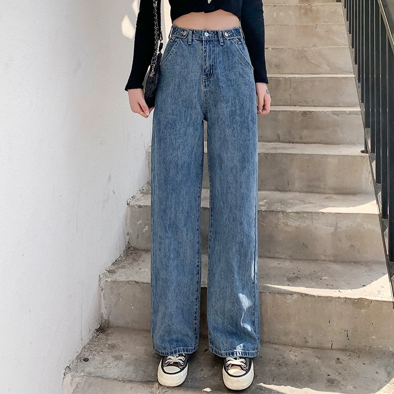 

Streetwear High Waist Women' Fashion Jeans Woman Girls Women Wide Leg Pants Trousers Female Jean, Blue