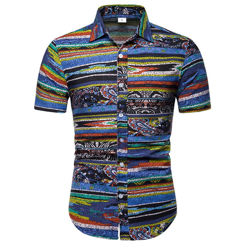 

Men's Casual Shirts Open Stitch Smart Full Turn-down Button Men Short Shirt Blusas Clothing Shirtsmen Work Wear Plus Size Print, White;black