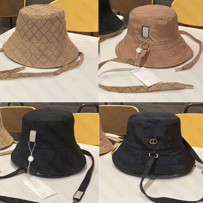

Designer Bucket Hats For Men Women Reversible Sun Hat Long Strap Traveling Sun Protection Caps Casquette Full Letter Breathable Sunbonnet, Black