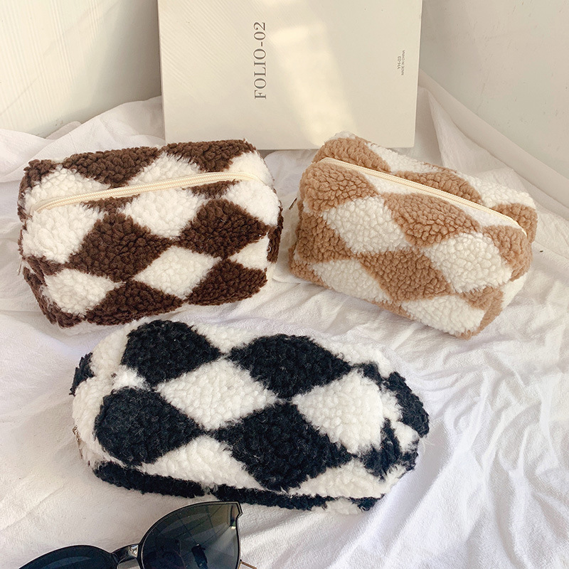 

Plush Storage Bags Grid Makeup Pouch Coin Purse Storage Supplies 122160
