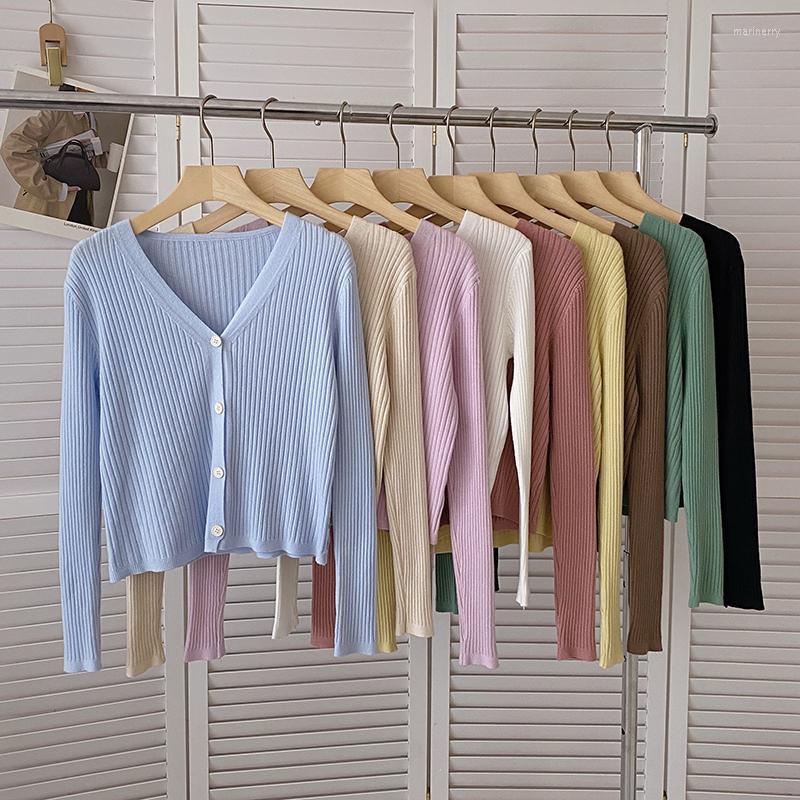 

Women's Knits & Tees Autumn Knitted Sweet Cardigans For Women Long Sleeve V Neck Top Korean Fashion Almighty Sweaters Woman Cardigan Y2k Dro, Yellow