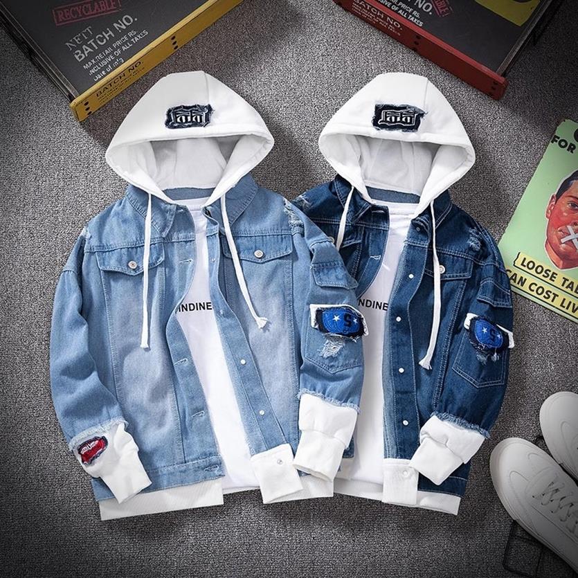

Songsanding Men Denim Jacket Streetwear Hip Hop Men' Hooded Jean Jackets Male Casual Loose Outerwear 2021 Spring Fashion Sli230W, Navy blue