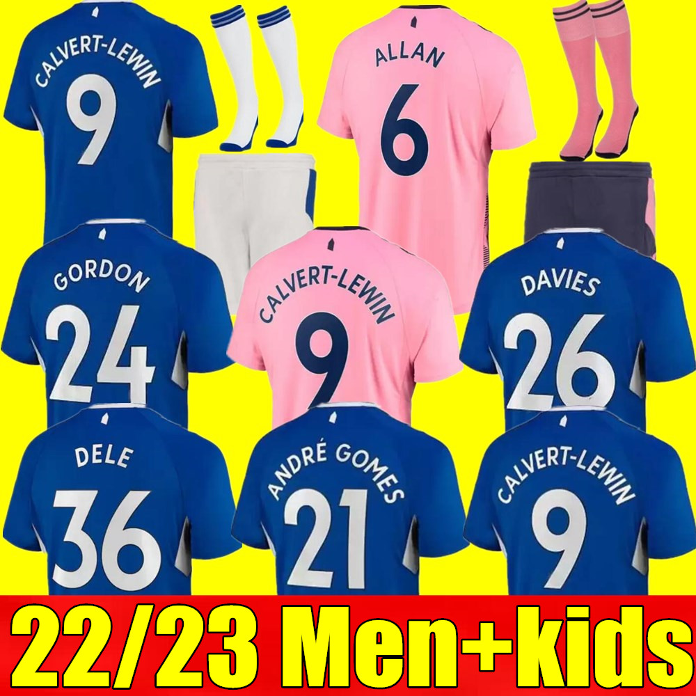 

New 22 23 home soccer jerseys CALVERT-LEWIN GRAY TOWNSEND EVERTON DOUCOURE Y.MINA HOLGATE MYKOLENKO GORDON 2022 2023 Away third football shirt Men kids kit set, Adult home+league patch