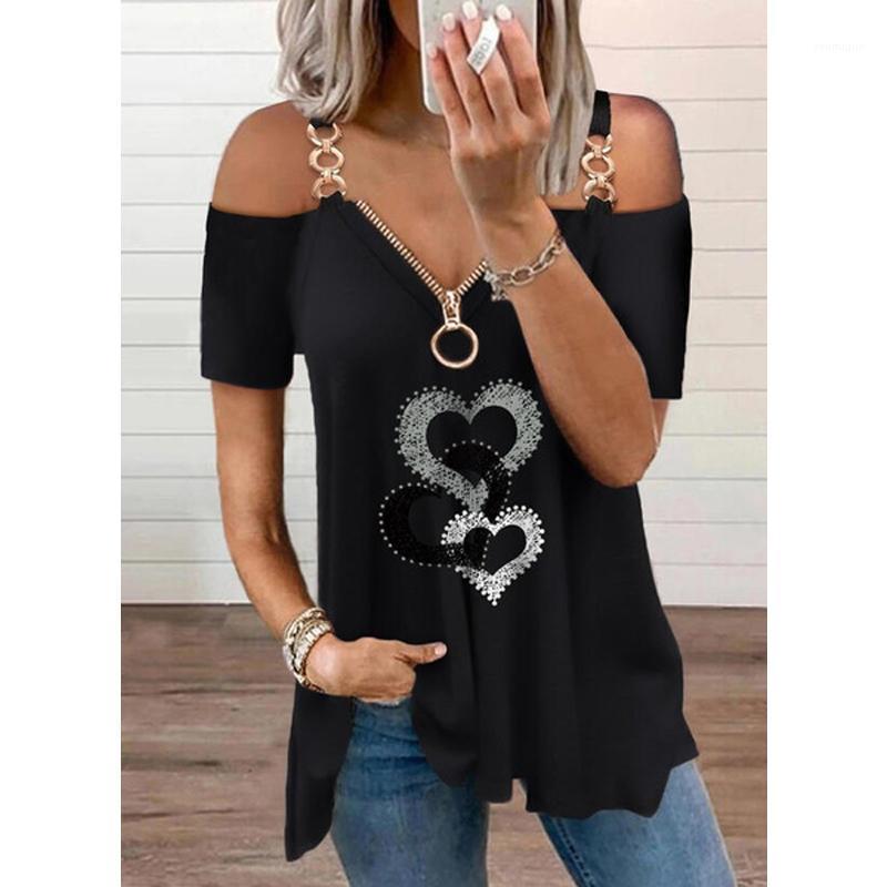 

Women' Blouses & Shirts Blouse Women Sexy Cold Shoulder Heart Print Strap Tops V-neck Summer Vest Casual Short Sleeve Top Plus Size, Purple