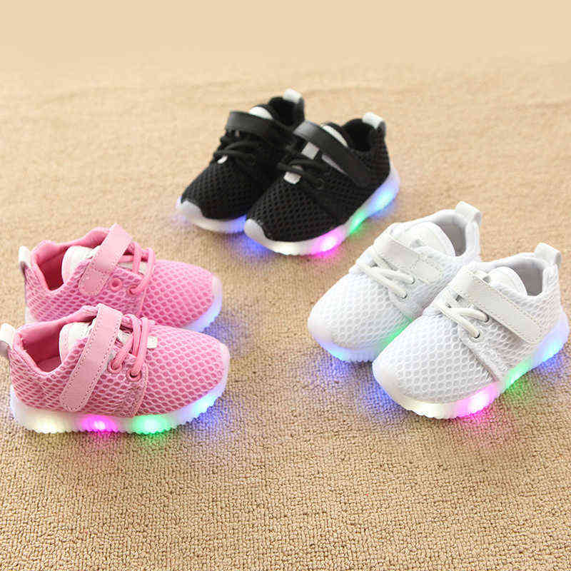 

New Fashion Children Shoes With Light Led Kids Shoes Luminous Glowing Sneakers Baby Toddler Boys Girls Shoes Led Eu 21-30 L220716, White