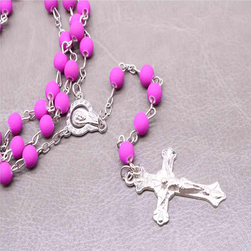 

Pendant Necklaces 6mm Christian Rosary Necklace Round Resin Natural INRI Jesus Cross Fashion Religious Jewelry ResinPendant