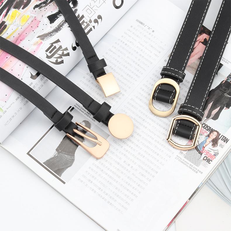 

Belts Women Leather Belt Est Round Buckle Female Leisure Jeans Wild Metal Strap, Black
