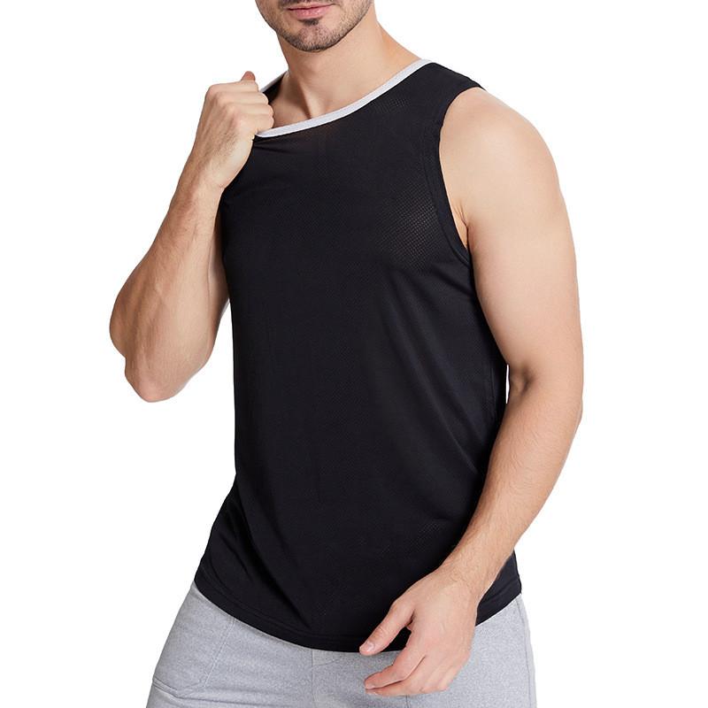 

Running Shorts Men' Lce Silk Sports Vest Slim Fit Color-blocking Stretch Quick-Drying Soft Gym Fitness Bottoming TopRunning, White