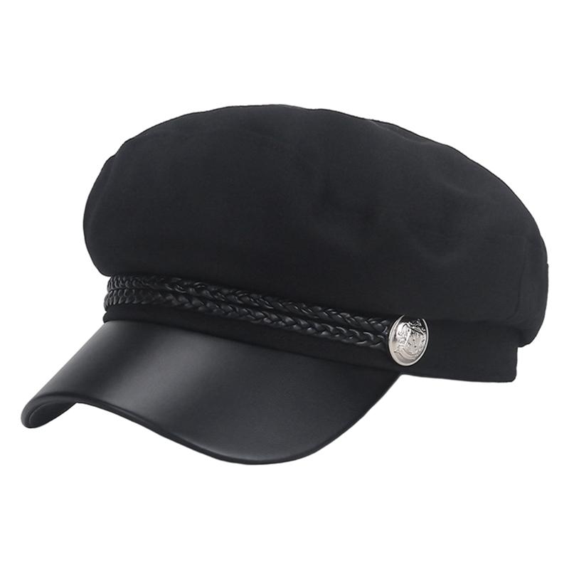 

Ball Caps Fashion Cotton Women Black Beret Autumn Winter Octagonal Cap Hats Stylish Artist Painter Sboy Female, Ht10510bk
