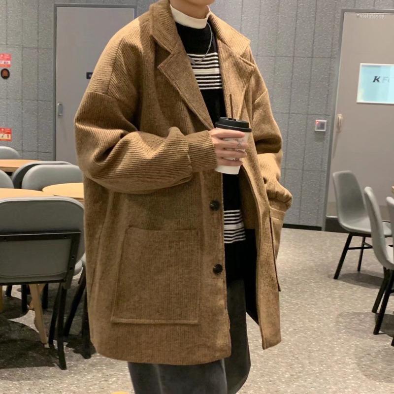 

Men's Wool & Blends Autumn Winter Mid-length Woolen Coat Men Warm Fashion Casual Oversized Korean Loose Jacket Mens Overcoat Viol22, Khaki
