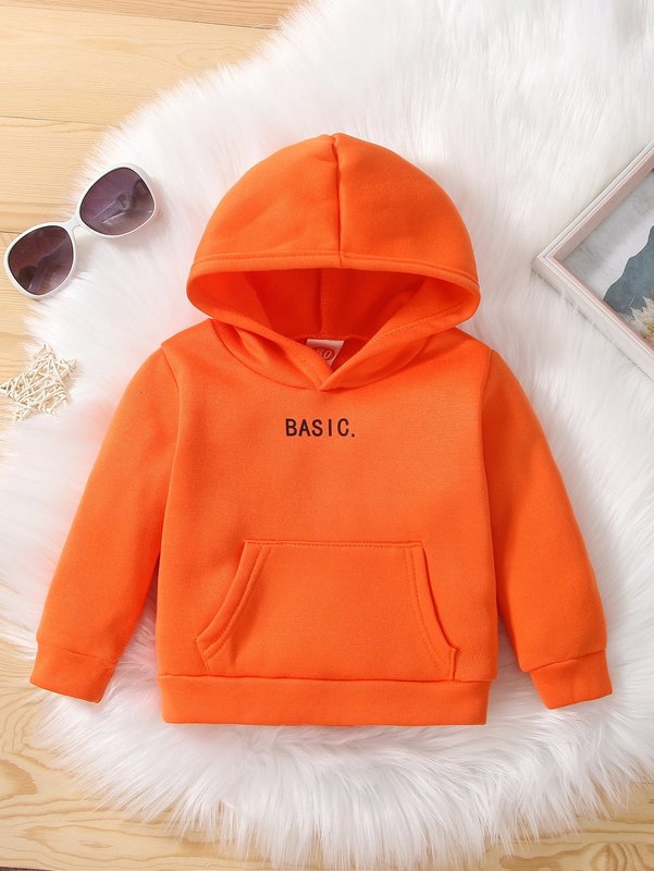 

Baby Letter Graphic Kangaroo Pocket Thermal Hoodie SHE, Orange