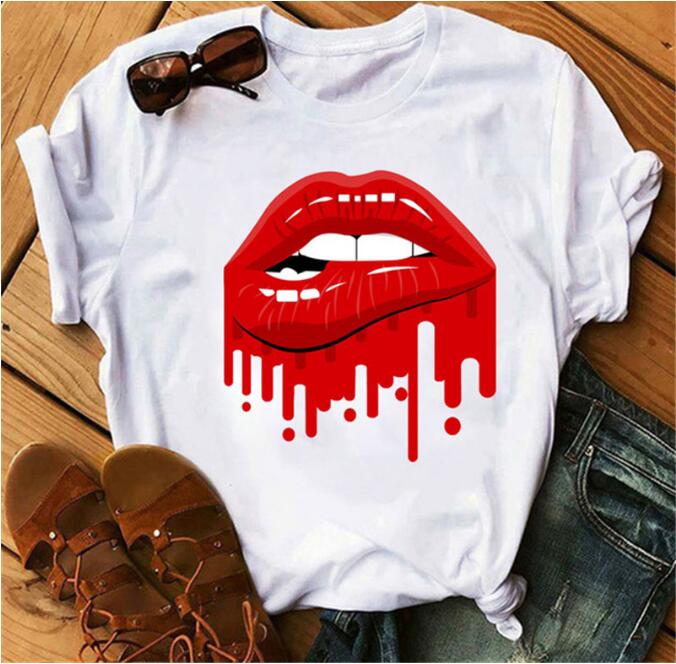 

Lips Printed top Womens Designer Tshirts Cotton Breathable Plus Size Womens Tops Summer Street Style Female Clothing