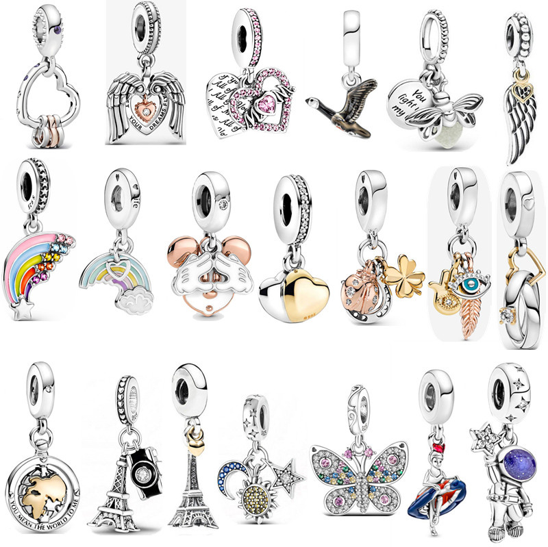 

s925 Sterling Silver Charms Loose Beads Beaded Fashion Luxury Rainbow Wings Ladies Original Fit Pandora Bracelet Butterfly Pendant DIY Women's Jewelry Gift