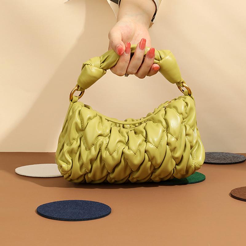 

Evening Bags Fashion Ruched Hobos Women Handbags Designer Shoulder Luxury Pu Leather Quilted Crossbody Bag Green Tote Female Purses 2022Even