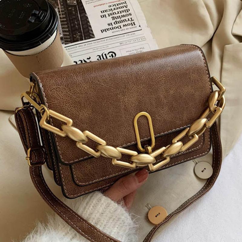 

Evening Bags Vintage Women's Designer Chain Handbag Crossbody For Women 2022 High Quality Solid Color PU Leather Shoulder Messenger BagE, Black