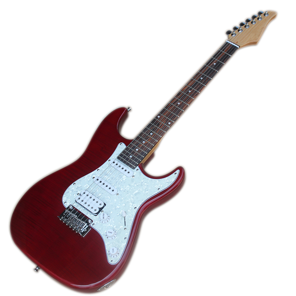 

6 Strings Red Electric Guitar with Rosewood Fretboard,Quilted Maple Veneer,Customizable