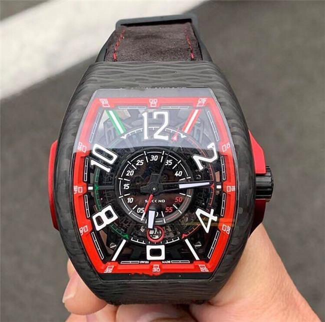 

High quality Men watch size 53.7mm* 44mm with Japan automatic mechanical movement hollow design inspiration from racing competitive watch for men, As shown