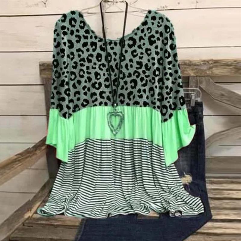 

Women's Blouses & Shirts Blouse Shirt Shortsleeve Summertime Plus Size V-neck Casual Leopard Print Vintage Summer 2022, Blue