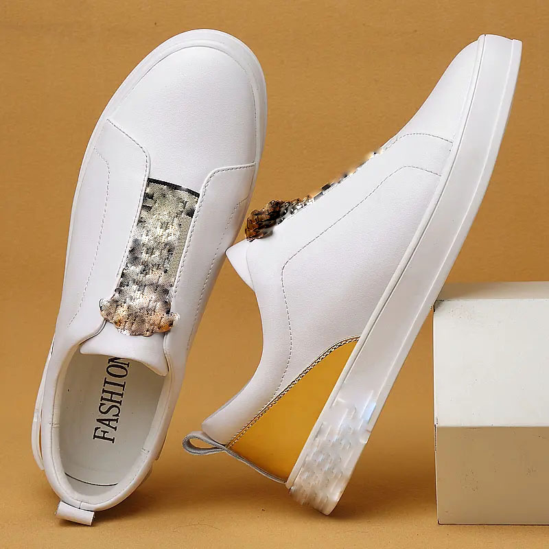 

Men Shoes PU Leather Solid Color Fashion Print No Lace Up Cuff Flats Daily Youth Simple Casual HM450, Black