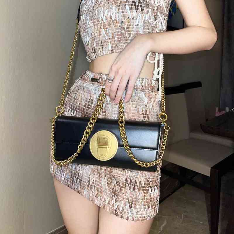 

2022 new Peco women's bag Single Shoulder Messenger chain cowhide high-grade niche light luxury method stick armpit, Black