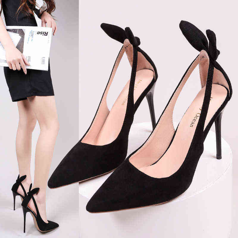 

Plus Size 45 Design Brand Woman Cute Bunny Ears Pointed Toe High Heels Bunny Ears Slingback High Heel Woman Shoes Fashion Shoes G220525, F11-black