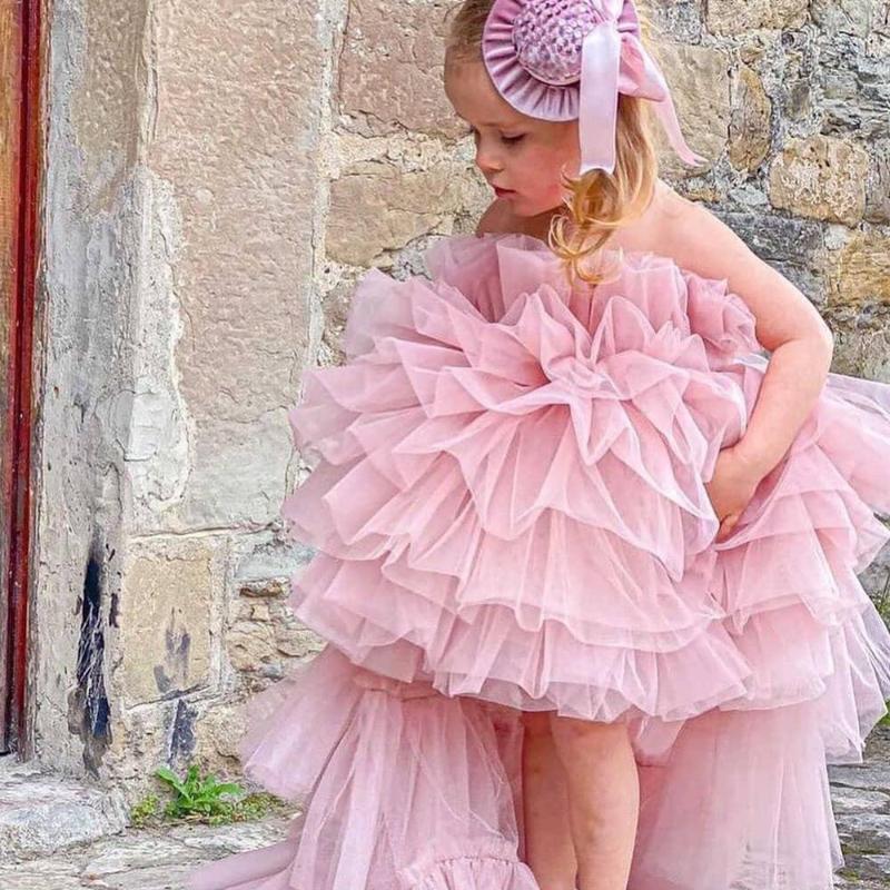 

Girl's Dresses Handmade Fairy Flower Girls For Wedding Tutu Princess Kids Ball Gown Baby Pageant Party Gowns Clothes, Red;yellow