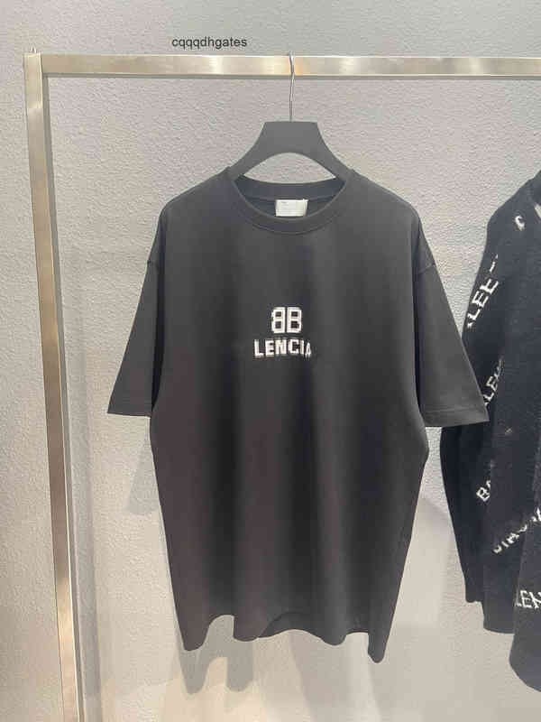

t balencaigass italy brand men shirts printing mosaic BB fuzzy letter white ink technology couple Paris Unisex short sleeves balencaga, Black