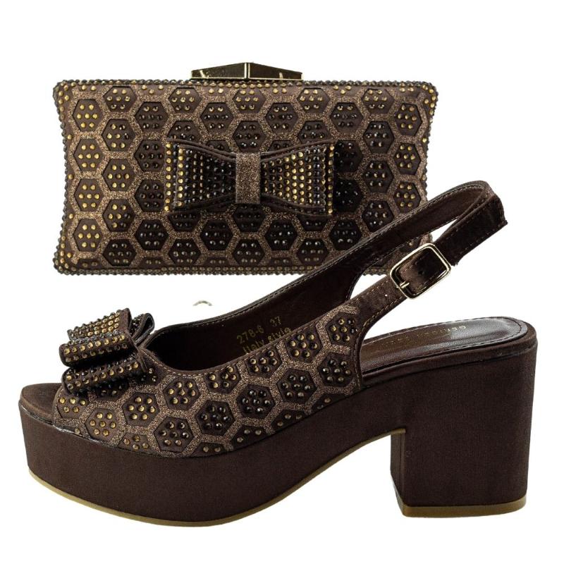 

Sandals Coffee Platform Women Shoes With Purse Clutch Handbag Italian Wedding Party And Bag Set 278-6 Ladies Fancy Heels BagsSandals, 6245-34wine